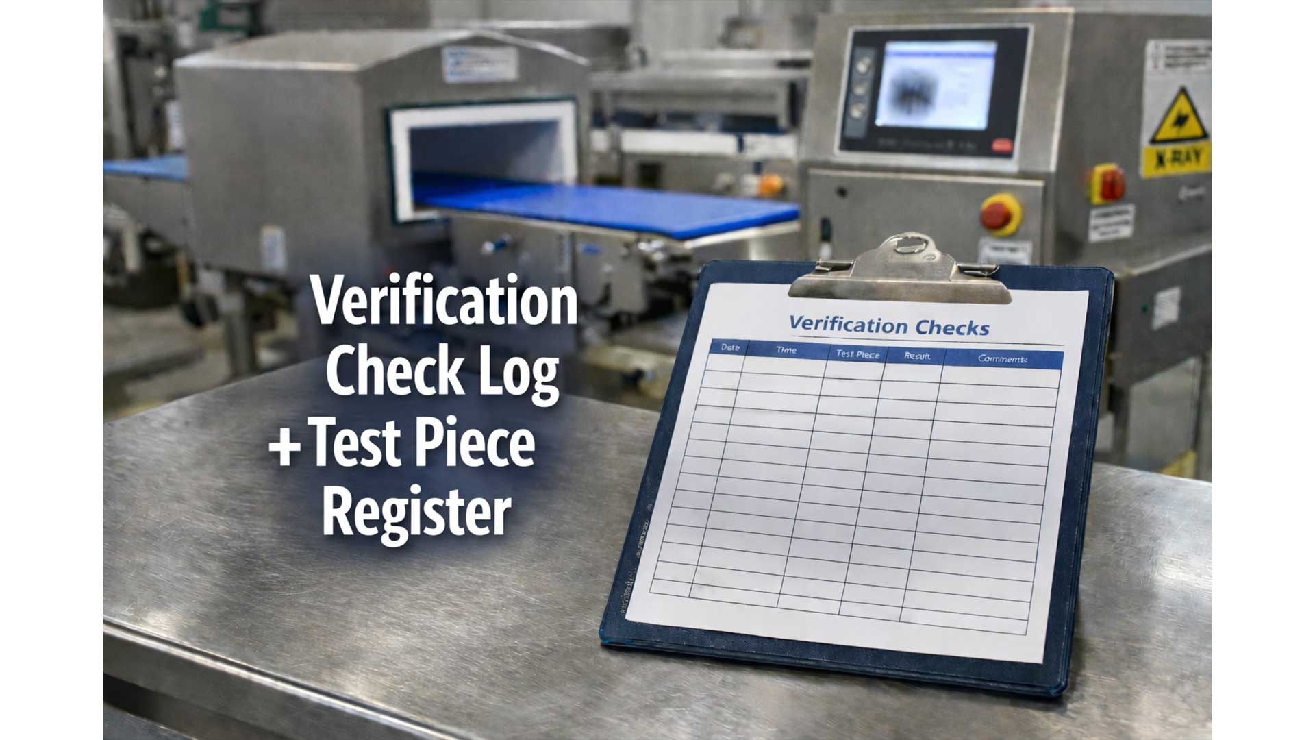 Metal Detector / X-ray Verification Check Log + Test Piece Control Register (with templates)